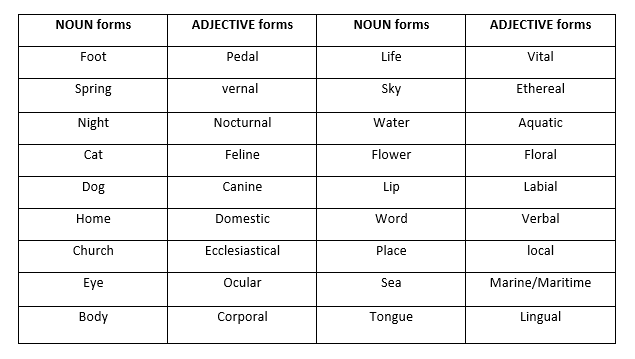 Adjective and Noun forms