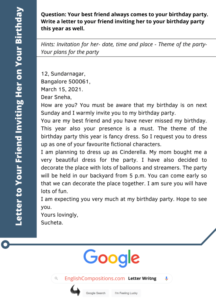 Letter to Your Friend Inviting Her on Your Birthday Example