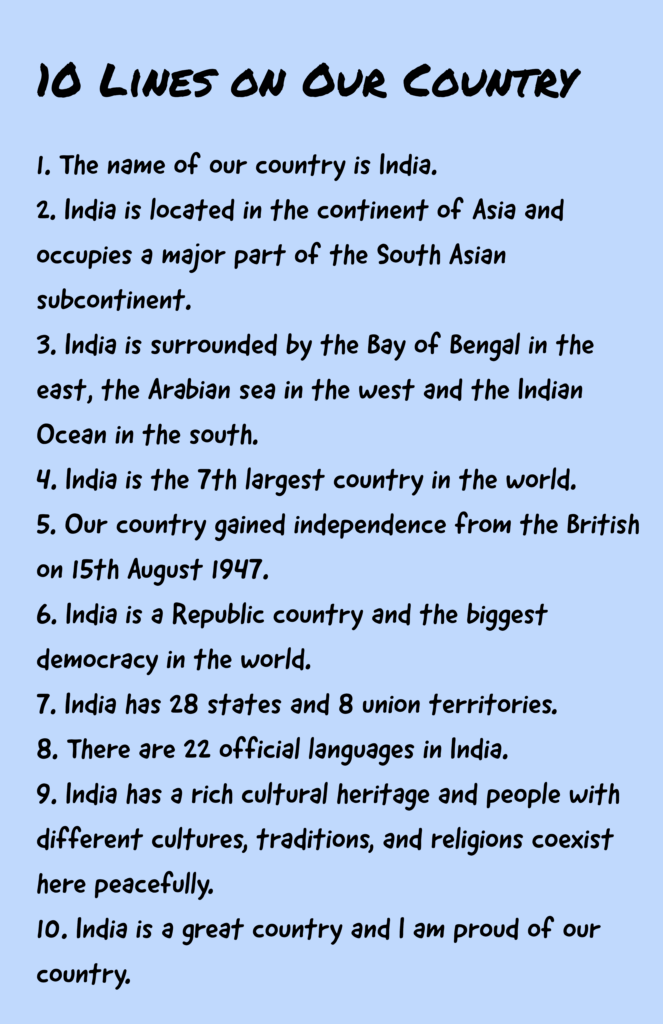 10 Lines on Our Country example