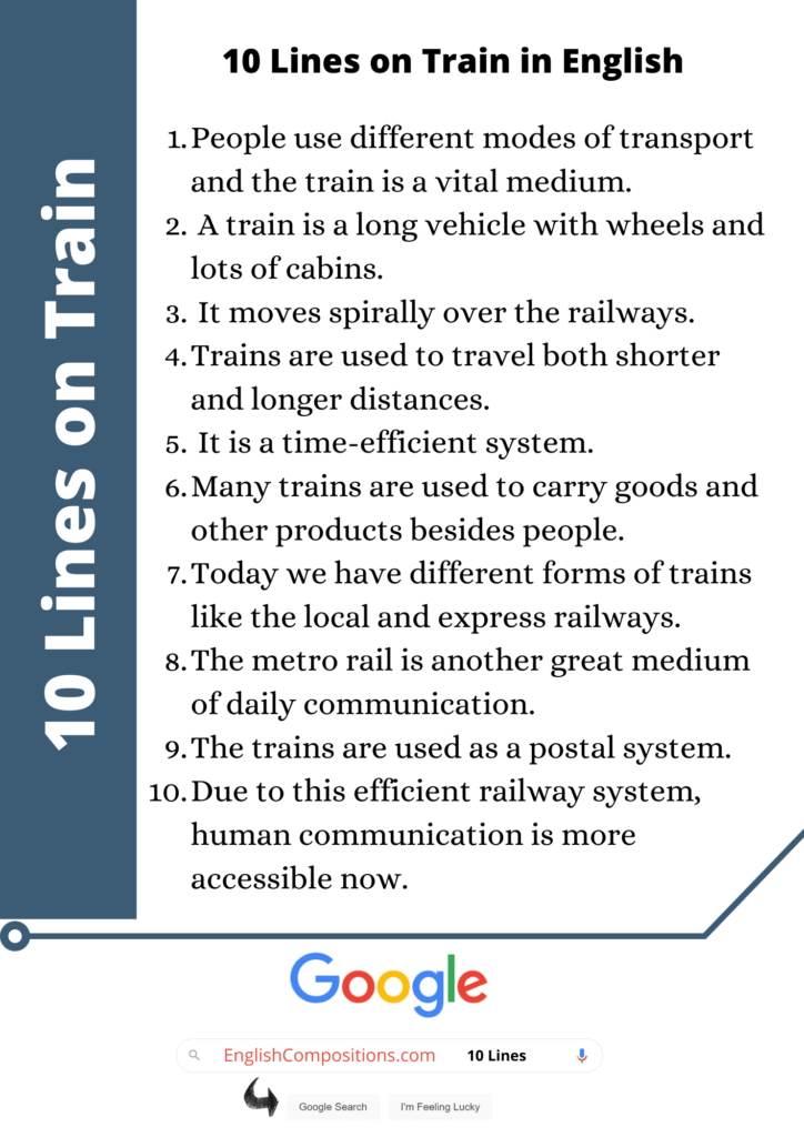 10 Lines on Train Example