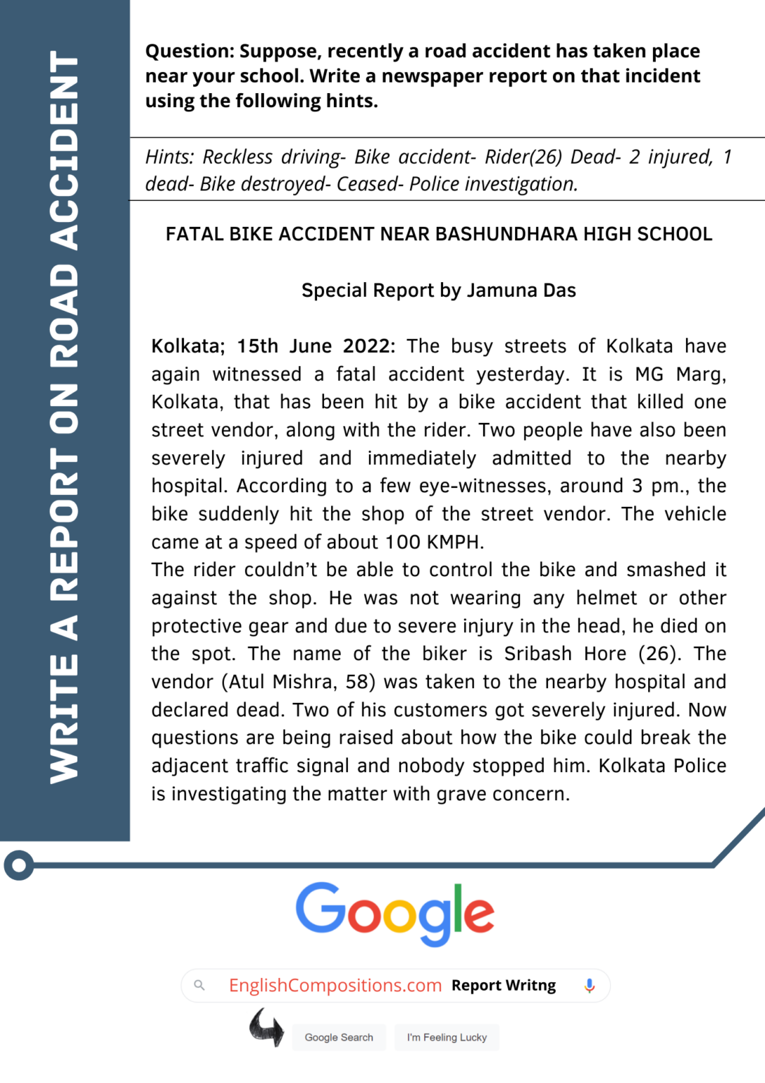 Write A Report On Road Accident [4 Examples] 2023 Updated - English ...