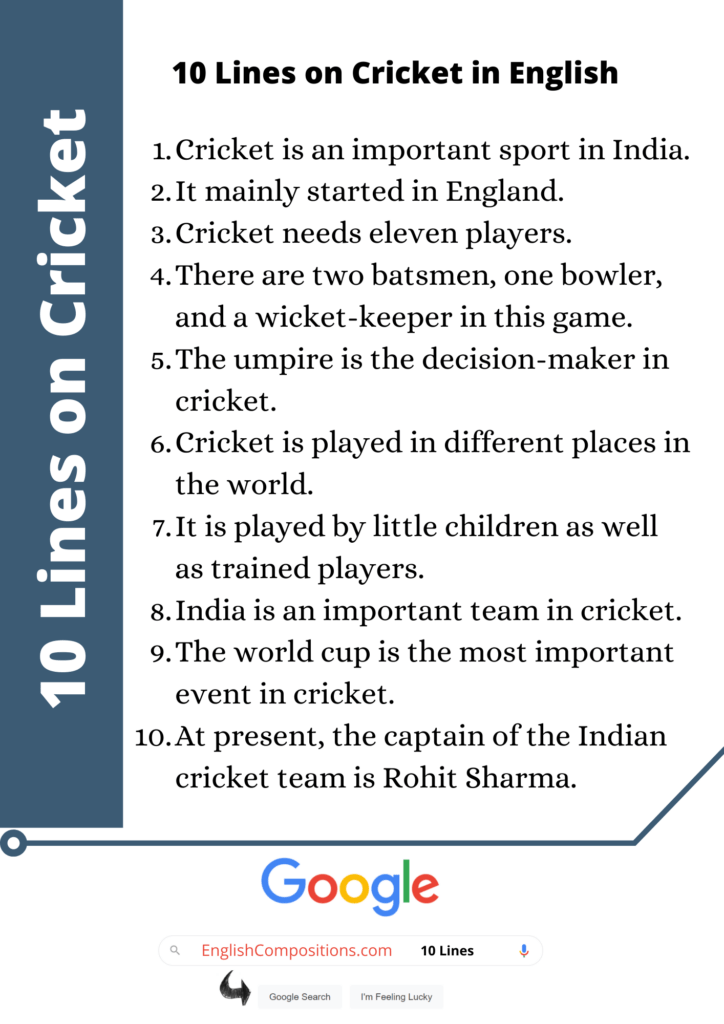 10 Lines on cricket Example