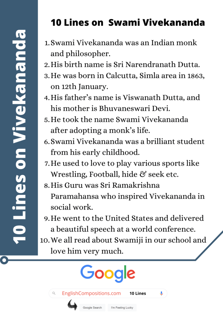 10 Lines on Swami Vivekananda Example